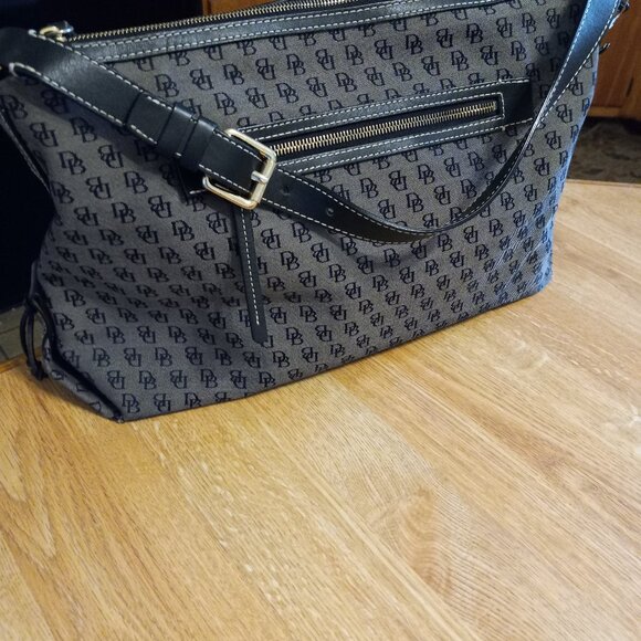 DOONEY & BOURKE SIGNATURE MONOGRAM CANVAS & LEATHER SHOULDER HOBO BAG HANDBAG - Picture 1 of 15